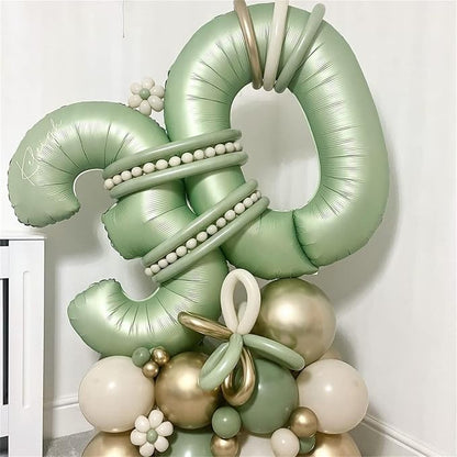 Sage Green Number 3 Balloon, 40In Large Foil Number Balloons Set 0-9 - Image 3