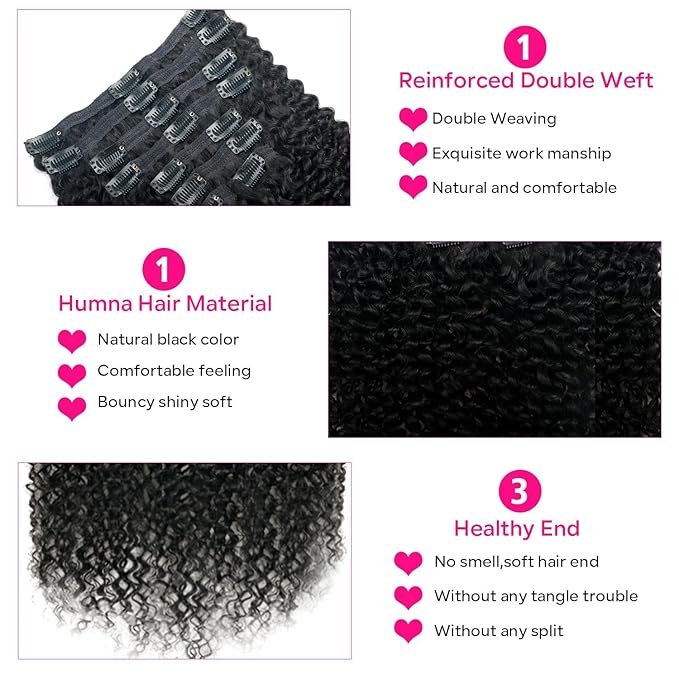 Curly Clip in Hair Extensions for Black Women Brazilian Virgin Human Hair Clip in Extensions Kinky Curly Clip ins Human Hair 8Pcs 120g 18inch Natural Black