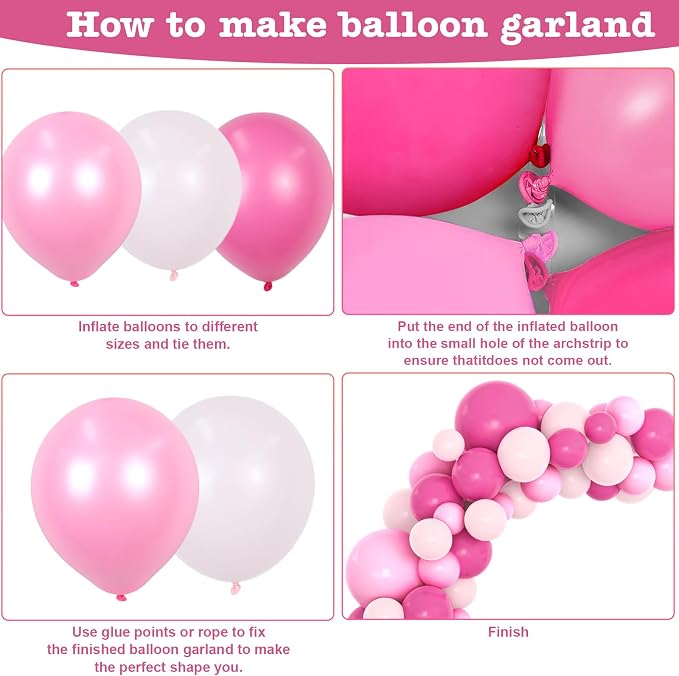 Pink Balloon Garland Arch Kit, Kelfara 109Pcs Hot Pink Latex Pastel Pink Balloon - Image 5