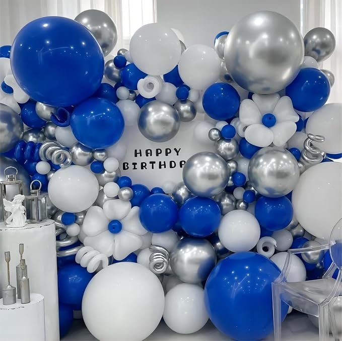136pcs Blue White Silver Balloon Garland Kit - Image 4