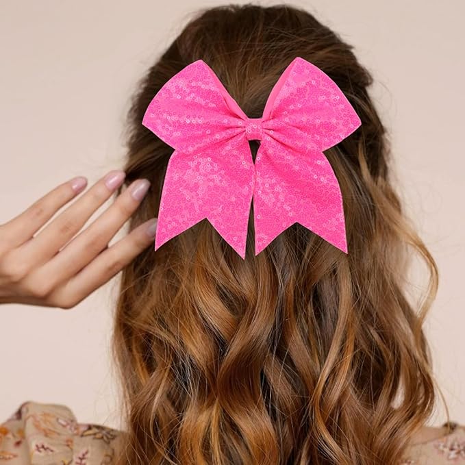 Large Big 7 Inch Glitter Bow Clip Sequin Bling Party Hair Accessories for Women Teens Girls Kids 1 Pcs (Hot Pink2)