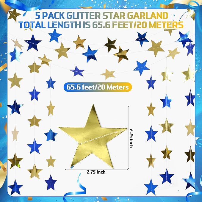 Spakon 65 Feet Glitter Star Shaped Paper Garland Banner Hanging Decoration Star - Image 2