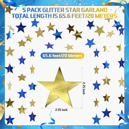 Spakon 65 Feet Glitter Star Shaped Paper Garland Banner Hanging Decoration Star - Image 2