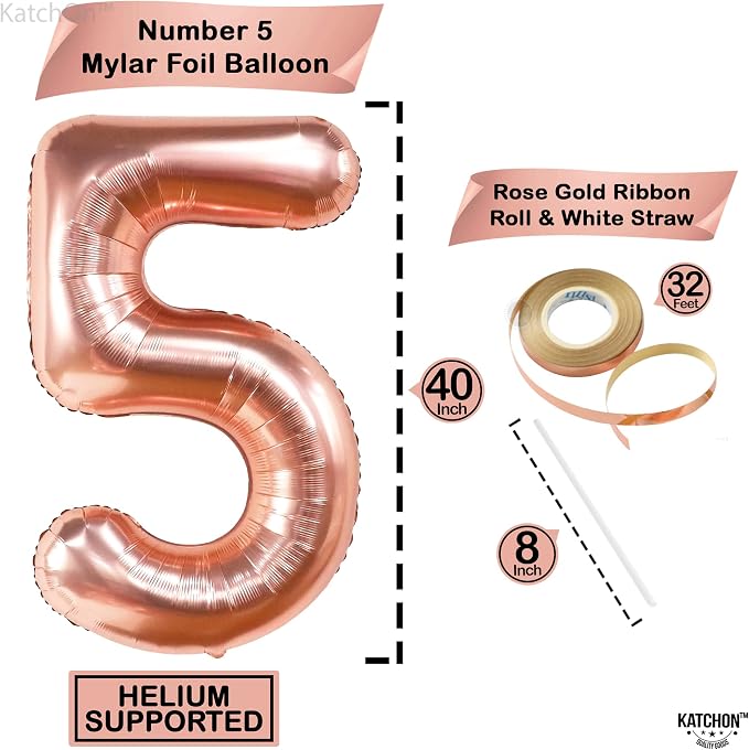 KatchOn, Rose Gold Number 5 Balloon - Image 4
