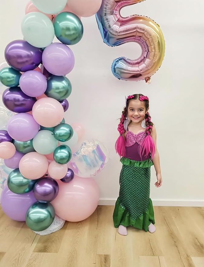 Mermaid Balloons, Glitter Metallic Purple Green Light Teal Balloon - Image 7