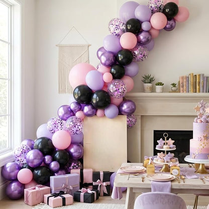 Purple Pink Black Balloons, 12 Inch Pink Black Macaron Dark Metallic Purple - Image 5