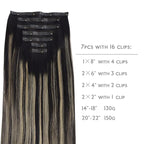 WENNALIFE Seamless Clip In Hair Extensions, 22 Inch 150g 7pcs Natural Black to Light Blonde Hair Extensions Clip in Human Hair Invisible PU Skin Weft Natural Remy Human Hair Extensions