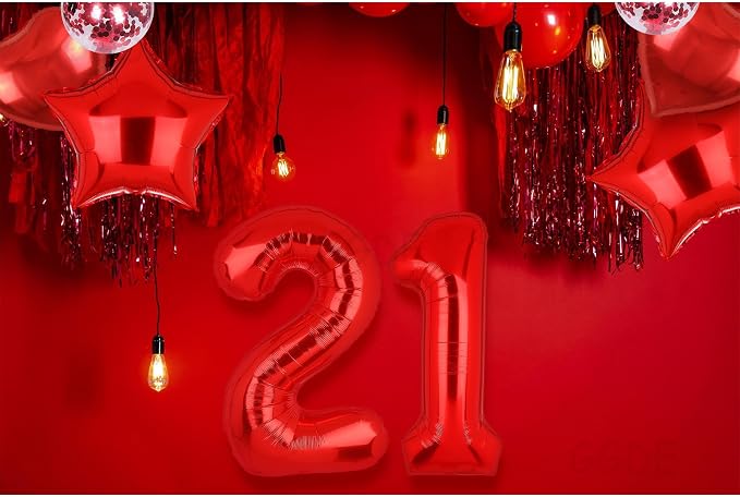 40 Inch Red Number Balloons 21 Mylar 12th 21st Birthday Party Decor 10 Pcs | - Image 4