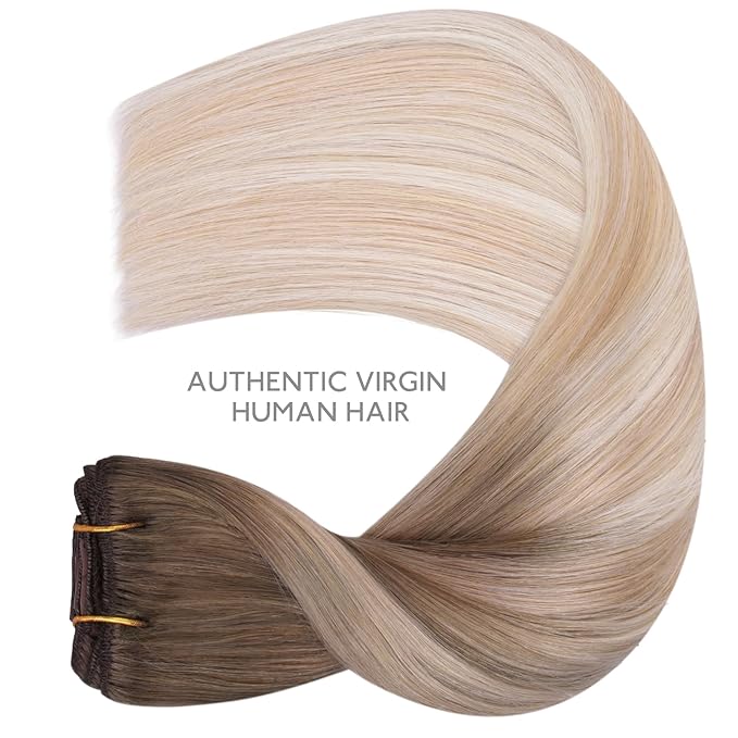 WENNALIFE Clip in Hair Extensions Real Human Hair, 24 Inch 120g 7pcs Balayage Sandy Brown to Platinum Blonde Remy Hair Natural Double Weft