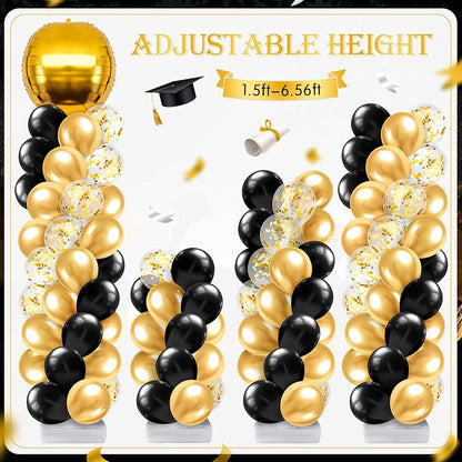 2 Sets Gold and Black Graduation Balloon Column Stand Kit - Image 3