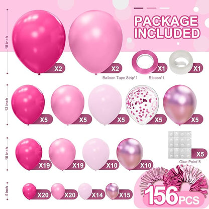 Pink Balloon Garland Arch Kit 156 Pcs Different Sizes 18 12 10 5 Inch Hot Pink - Image 4