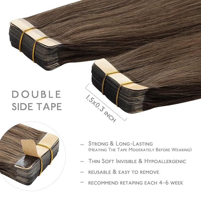 Wennalife Tape in Hair Extensions Human Hair, 20pcs 50g 20 inch 5D Remy Hair Extensions for Women Tape Ins Straight Extensiones De Cabello Humano Skin Weft