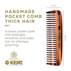Kent 93T Beard Comb for Men - Wide Tooth Men's Comb, Ideal For Mustaches and Beards and Facial Hair, Small Pocket Sized Travel Detangler Combs, Saw-Cut, Hand Polished, Made in England