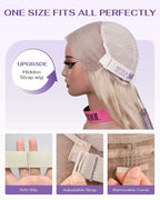 Hidden Strap Milk Tea Ash Blonde Wig Human Hair Body Wave 360 Lace Front Wig Human Hair Ombre Glueless Wigs Pre Bleached Bleached Knots 180% Density Drawstring HD Full Lace Wigs 24Inch