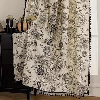 F-CHU Bohemian Curtains for Bedroom 63 Inch Length French Country Floral Drapes by F-CHU