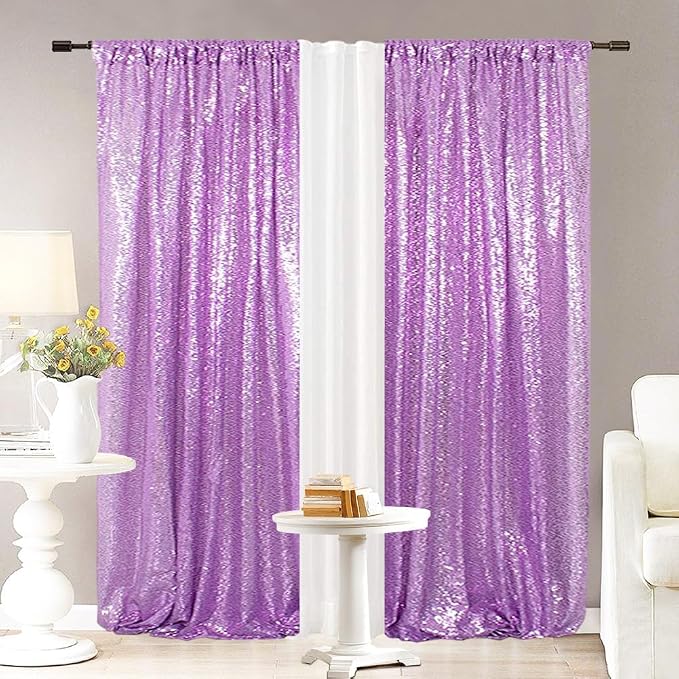 Eternal Beauty Lavender Sequin Backdrop Curtains, 4 Panels 2x8FT | 3mm Sparkle - Image 4