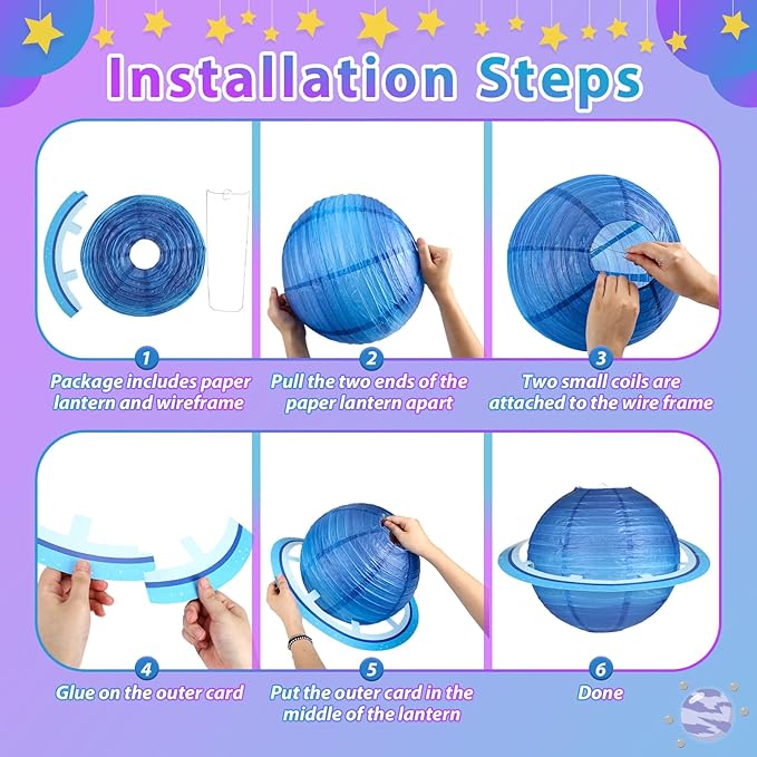 8 PCS Planet Paper Lanterns, 12 Inch Outer Space Party Decorations, Solar - Image 4