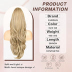 Blonde Ponytail Extension, Drawstring Ponytail Extension for Women 26 Inch Long Wavy Highlights Pony Tails Hair Extensions Synthetic Clip in Ponytail Hairpiece for Women(H24/88)