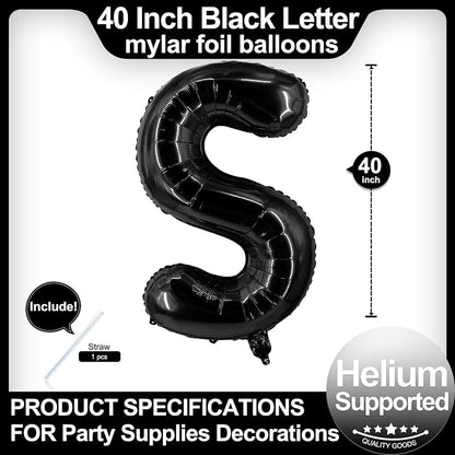 40 Inch Black Letter S Balloons, DIY Phrase Foil Alphabet Letter S Balloons DIY - Image 2