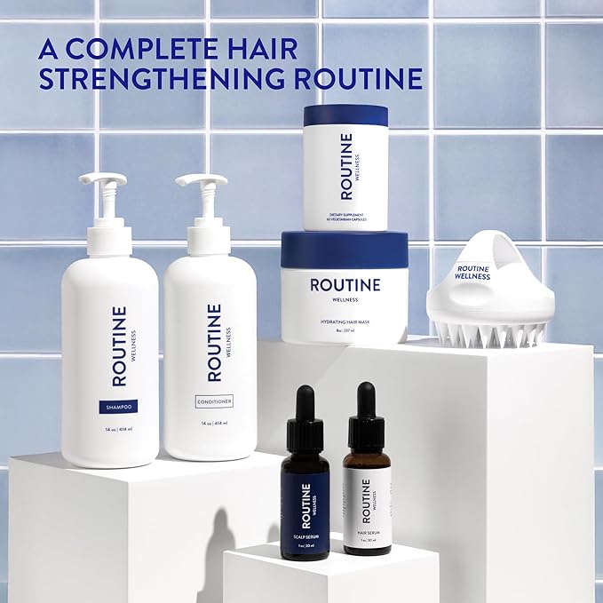 Routine Wellness Shampoo and Conditioner Set and Hair Serum for Thinning Hair - DHT Blocker Women & Men - Color Safe Shampoo for Hair Loss & Hair Growth - Unscented Set + Serum