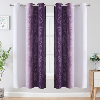 Purple and Greyish White Ombre Blackout Curtains 72 Inches Length - Image 2