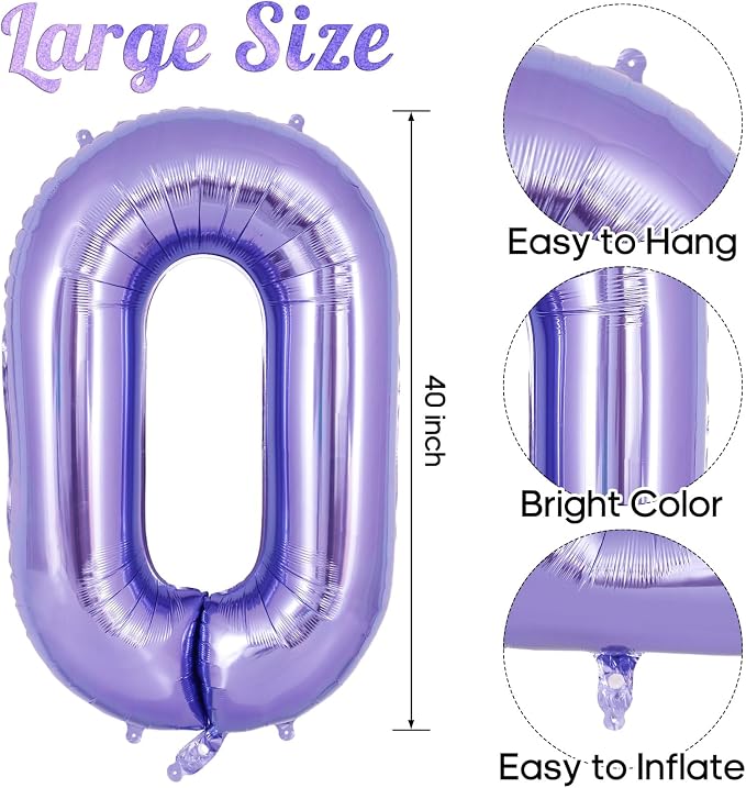 Purple Number 0 Balloon 40 Inch, Big Large Foil Helium Number Balloons - Image 3