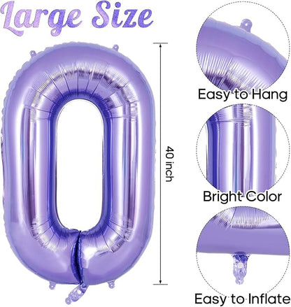 Purple Number 0 Balloon 40 Inch, Big Large Foil Helium Number Balloons - Image 3