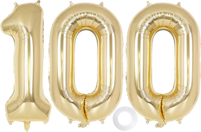 Champagne Gold Number 100 Balloon, 40 Inch Foil Number Balloons, 100th Birthday by AIQINHU