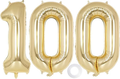 Champagne Gold Number 100 Balloon, 40 Inch Foil Number Balloons, 100th Birthday by AIQINHU