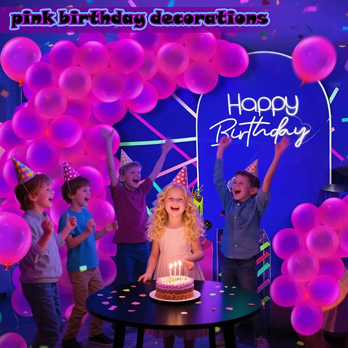 100 Pcs UV Neon Pink Balloons 12 inch Neon Party Supplies, Glow in the Dark - Image 7