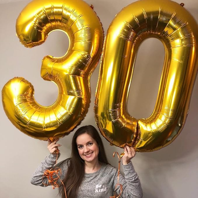 Gold Number 30 Balloons, 40 Inch Gold Mylar Foil Number 3 & 0 Balloons - Image 4