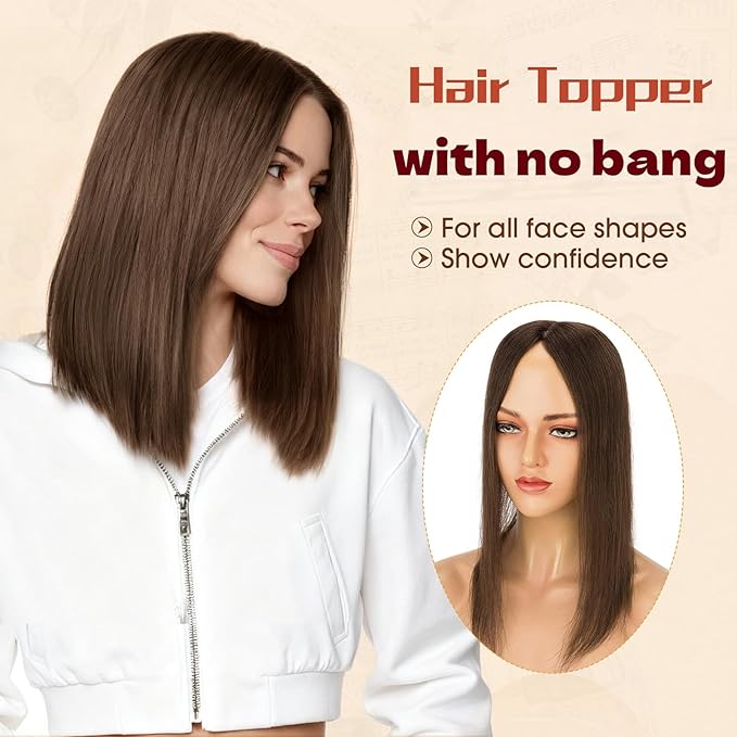 Rich Choices Human Hair Toppers for Women-100% Real Remy Hair Topper No Bang-Upgraded 150% Density 9 * 12CM Lace Base-Clip in Hairs Topper for Thinning Hairs-10Inch #2R Chocolate Brown