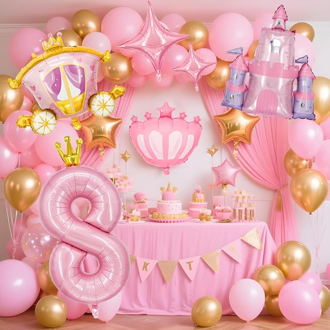 Minyu 6-Piece Princess Theme Party Decoration Set: Princess Carriage + Pink - Image 6