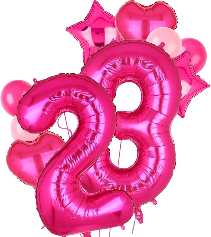 40 Inch Number Balloon Hot Pink 23 Set Pink Theme 23rd Birthday Decor 10Pcs | by GGDE