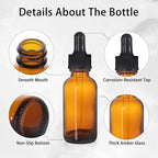 48 Pack 1oz Amber Glass Bottles with Glass Eye Droppers for Essential Oils, Perfumes & Lab Chemicals (Brush, Funnels, 2 Extra Droppers, 54 Pieces Labels & 30ml Measuring Cup Included)