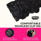 Lashey Seamless Clip in Human Hair Extensions - #1 Jet Black Body Wave 14 Inch PU Weft - 7pcs 110g Natural Real Hair for Women
