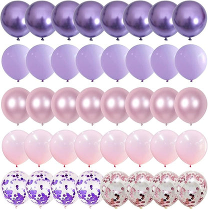 Pastel Pink and Purple Balloons, 12 Inch Metallic Purple Lilac Pink Confetti - Image 7