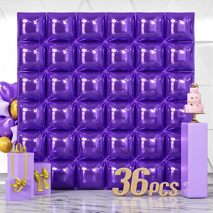 NISOCY 36PCS Metallic Purple Square Foil Balloons Wall Backdrop | Double Sided by NISOCY
