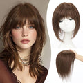 EMMOR 12 Inch Human Hair Topper for Women - Real Hair Topper with Bangs & 6.5" × 6.5" Larger Base, Natural Thin Hair Solution for Women(Brown)