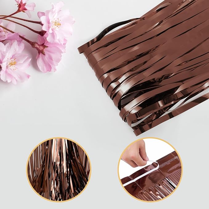 5 Pack Brown Fringe Backdrop 3.2ft x 8.2ft Silver Foil Fringe Curtains Party - Image 4