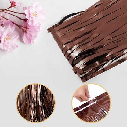 5 Pack Brown Fringe Backdrop 3.2ft x 8.2ft Silver Foil Fringe Curtains Party - Image 4