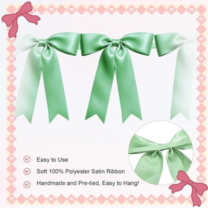 1 String of 8PCS Sage Green Bow Garland Banner Decoration, Pre-Strung Satin - Image 3