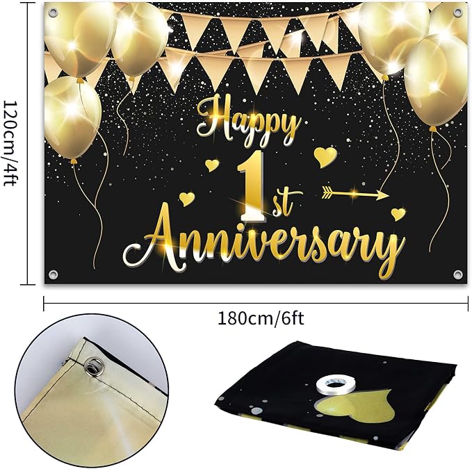 HAMIGAR 6x4ft Happy 1st Anniversary Banner Backdrop - Image 2