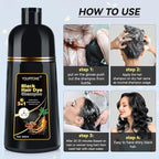 Black Hair Dye Shampoo Instant & Easy 3-in-1 Hair Color Solution for Men and Women - Herbal Formula, Ammonia-free, Lasts 30 Days - 16.90 oz