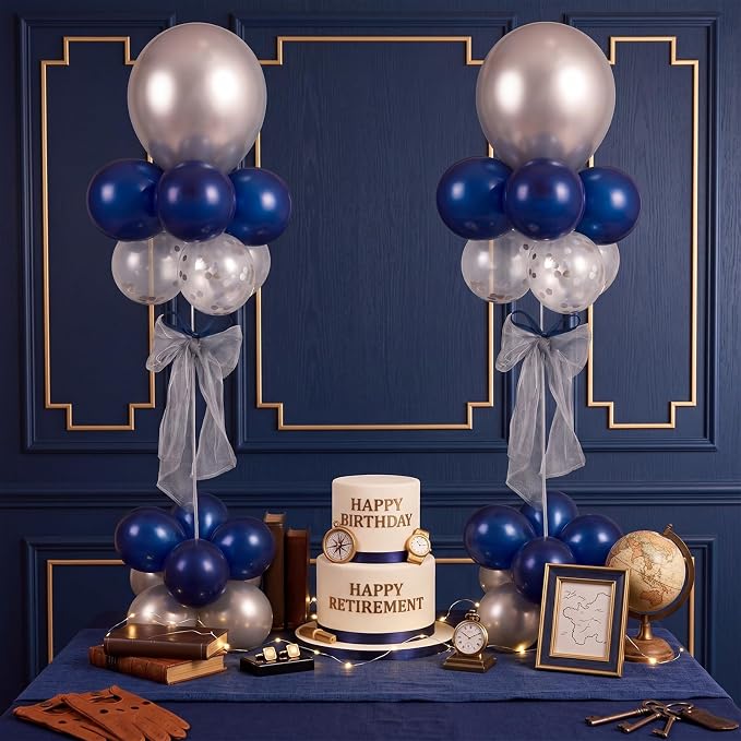 Hollowfly 2 Sets Retirement Party Decorations Navy Blue and Silver Balloon - Image 3