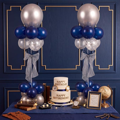 Hollowfly 2 Sets Retirement Party Decorations Navy Blue and Silver Balloon - Image 3