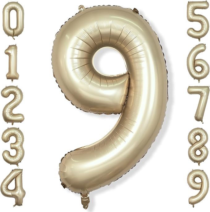 Light Gold Purple Number 9 Balloon, 40 Inch Metallic Gold Foil Number Balloons by Isndare