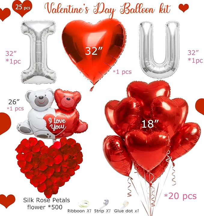 I Love You Balloons red silver balloon heart Little Bear mylar balloons red - Image 6