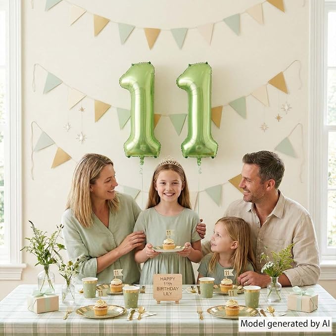 Light Green Number 11 Balloon 40 Inch, Glossy Foil Twin Digit Party Supplies | - Image 6