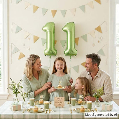 Light Green Number 11 Balloon 40 Inch, Glossy Foil Twin Digit Party Supplies | - Image 6